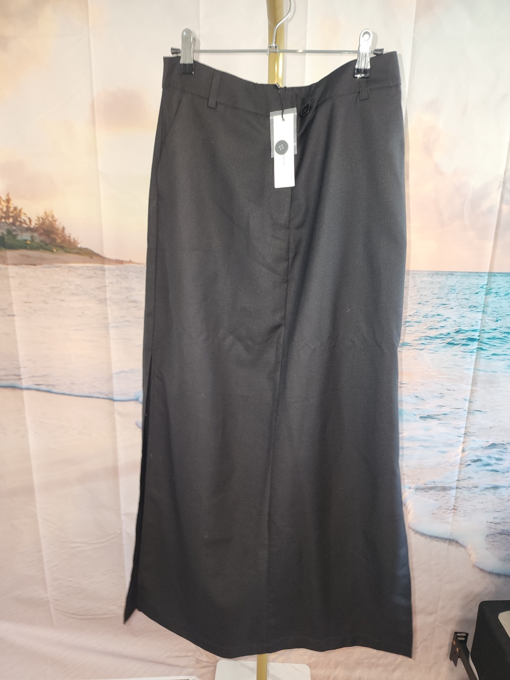 COMMENSE Black Maxi Skirt with Front Slits On Both Sides